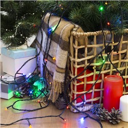 УЦЕНКА Гирлянда «Нить», 20 м, IP20, 200 LED, 20 В, 8 режимов, тёмная нить, свечение мульти