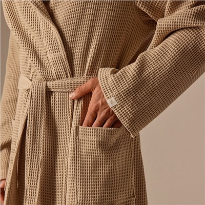 Халат вафельный мужской SL HOME: Basic «Саббиа», размер M, хлопок 100%, коричневый