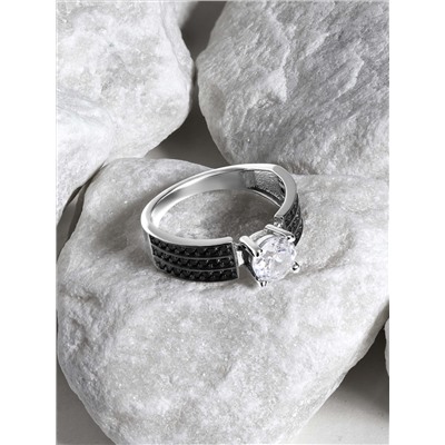 Кольцо из серебра с бриллианитом и фианитами родированное 212-10-086р