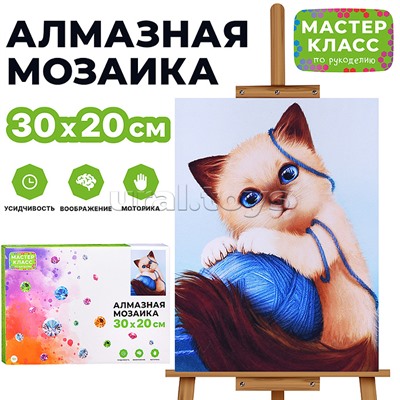 Мозаика алмазная "Котик с клубочком" 20*30см.