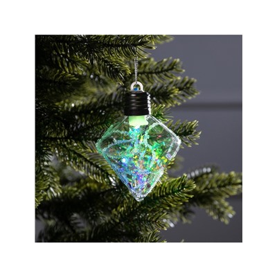 Ёлочный шар «Морозный кристалл», 11×7.5 см, 1 LED, от батареек, свечение RGB