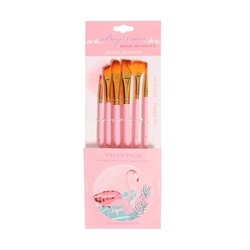 Набор кистей для рисования, синтетика, 6 штук: № 3/0, 2, 4, 6, 10, 12, круглые, плоские, в блистере, международный размер, МИКС