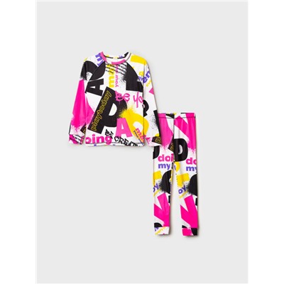 Термокомплект трикот. для девочек: фуфайка (футболка) с длин. рук, брюки