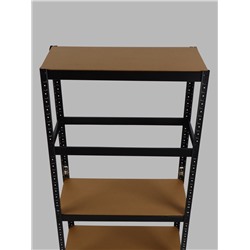 Стеллаж металлический для склада напольный, 4 полки, дерево, 150×70×30 см, чёрный