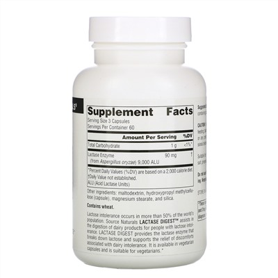 Source Naturals, Lactase Digest, 180 капсул