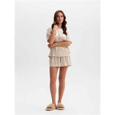Пижама женская (футболка, шорты) KAFTAN Velvet, размер 44-46, бежевая