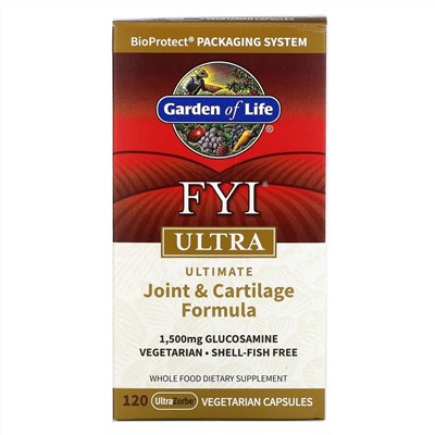 Garden of Life, FYI Ultra, универсальная формула для суставов и хрящей, 120 вегетарианских капсул UltraZorbe