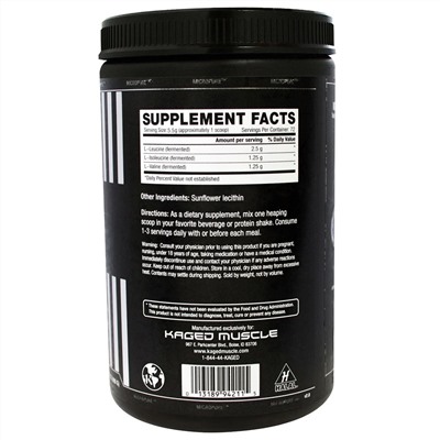 Kaged Muscle, Аминокислоты с разветвленными боковыми цепями (BCAA) в соотношении 2:1:1, без ароматизаторов, 14,1 унции (400 г)