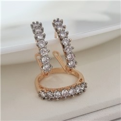 Комплект ювелирной бижутерии коллекция "Дубай" серьги и кольцо 17 р, покрытие позолота, вставка: фианиты, цвет: прозрачный, арт.216.408-17