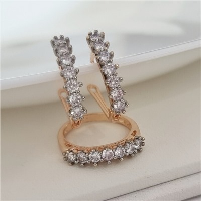 Комплект ювелирной бижутерии коллекция "Дубай" серьги и кольцо 16,5 р, покрытие позолота, вставка: фианиты, цвет: прозрачный, арт.216.408-16,5