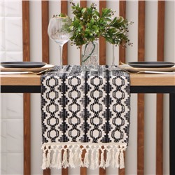 Дорожка на стол Этель 30×180 см, 50% хлопок 50% п/э, бежевая/чёрная