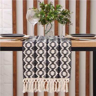 Дорожка на стол Этель 30×180 см, 50% хлопок 50% п/э, бежевая/чёрная