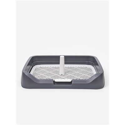 Туалет для собак, 48×39×8.5 см, с бортами, съёмной решеткой и столбиком, серый