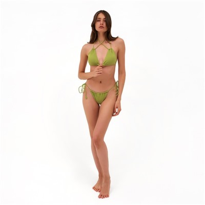 Купальник раздельный бикини с завязками женский MINAKU, размер 48, зелёный