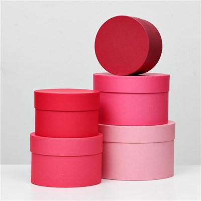 Набор круглых подарочных коробок 5 в 1 «Пантон 200», однотонный, 23×23×14 - 15×15×10 см