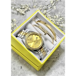 Подарочный набор для женщин часы, 2 браслета + коробка #22852983