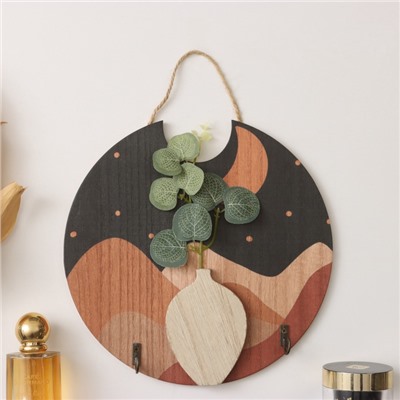 Настенные крючки декоративные «Абстракция. Горы. Цветок», дерево, 1.5×23.4×22.5 см