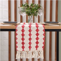 Дорожка на стол «Этель» 32×180 см, бежевая/красная