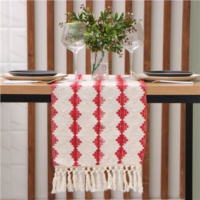 Дорожка на стол «Этель» 32×180 см, бежевая/красная