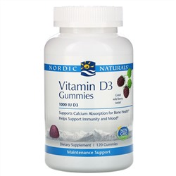 Nordic Naturals, Витамин D3, вкус лесных ягод, 1000 МЕ, 120 жевательных таблеток