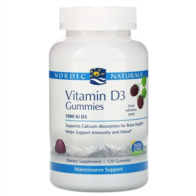 Nordic Naturals, Витамин D3, вкус лесных ягод, 1000 МЕ, 120 жевательных таблеток