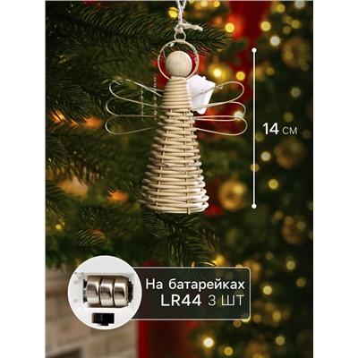 Светодиодная фигура подвесная «Ангел», 14×11×5 см, 10 LED, от батареек AG13×3, свечение тёплое белое