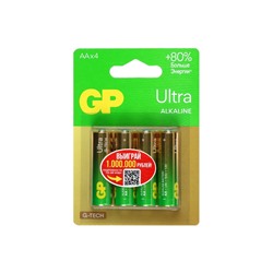 Батарейка алкалиновая GP Ultra, AA, LR6-4BL, 1.5 В, блистер, 4 шт.