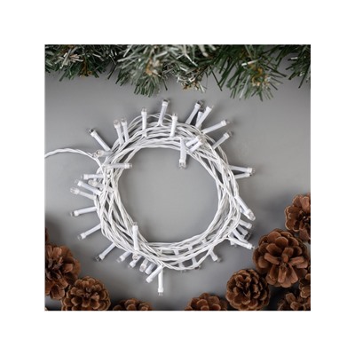 Гирлянда «Нить» 5 м, IP20, белая нить, 50 LED, 8 режимов, 220 В, свечение зелёное