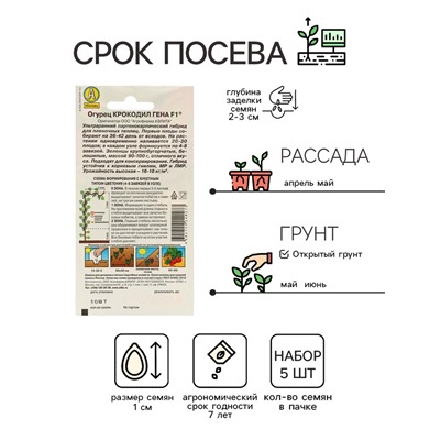 Семена Огурец "Крокодил Гена" F1, ультраранний, партенокарпический,набор 5 шт