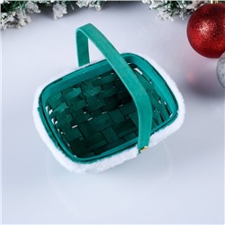 Корзина плетёная для хранения «Новогодняя», 15×12×7.5 см, ручка h=17.5 см, зелёная