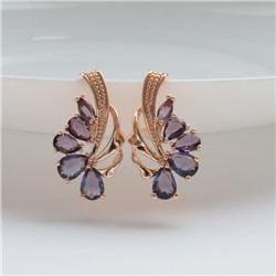 Серьги цветы ювелирная бижутерия коллекция "Дубай" покрытие: позолота, вставка: фианиты, цвет: фиолетовый, арт.314.391