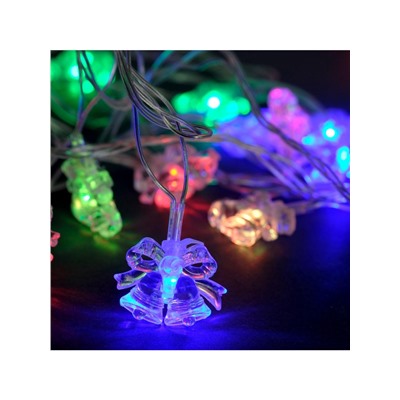 Гирлянда «Нить» 5 м с насадками «Два колокольчика», IP20, прозрачная нить, 20 LED, свечение мульти (RG/RB), мигание, 220 В