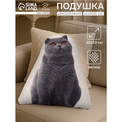 Подушка «Этель» Scottish cat, 40×33 см, 100% п/э, велюр