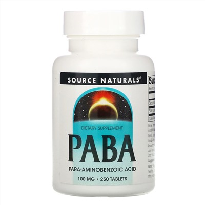 Source Naturals, ПАБК, 100 мг, 250 таблеток