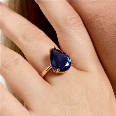 Кольцо 17 р ювелирная бижутерия Дубайское золото: покрытие позолота, вставка: фианит, цвет: сапфировый, арт.414.145-17