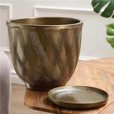 Горшок для цветов «Греция», керамический, с поддоном, 8 л, цвет тёмное золото
