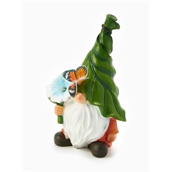 Садовая фигура из полистоуна «Гном с цветочком», 31.5×20×17 см, с подсветкой