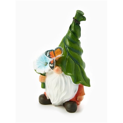 Садовая фигура из полистоуна «Гном с цветочком», 31.5×20×17 см, с подсветкой