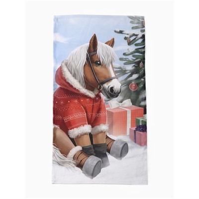 Набор кухонных полотенец «Доляна. Лошадь и Дед Мороз»: 35×60 см-2 шт., 100% хлопок, рогожка, 160 г/м²