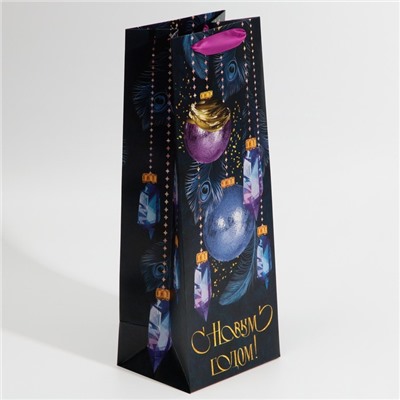 Пакет подарочный новогодний под бутылку «Новый год», 13×36×10 см