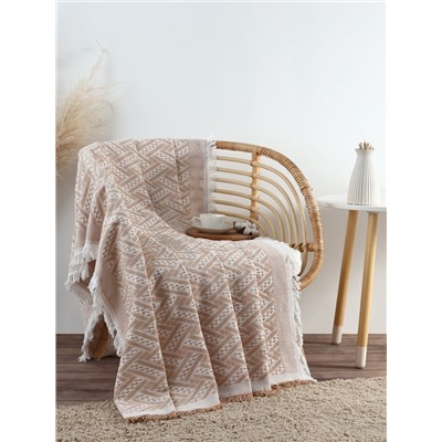 Плед с бахромой «Этель» Home, 130×180 см, светло-бежевый