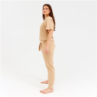 Пижама женская (футболка, брюки) MINAKU: Home comfort, бежевая, размер 58