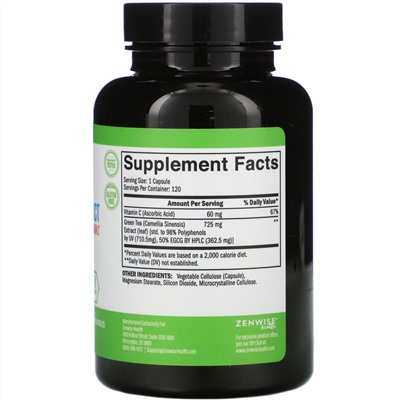 Zenwise Health, Экстракт зеленого чая с EGCG и витамином C, 120 растительных капсул