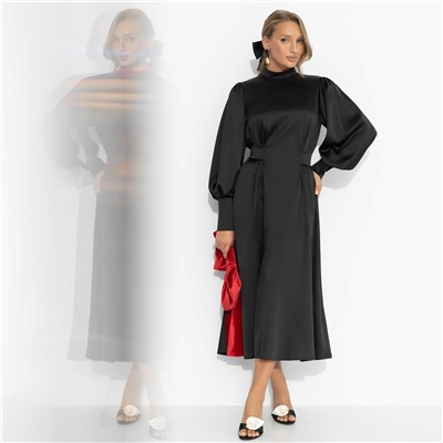 Платье приталенное из атласа, Притяжение элегантности (чёрная магия)