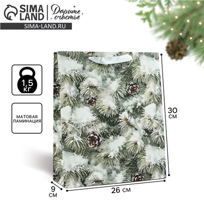 Пакет подарочный новогодний ламинированный «Зимняя ель», M 26×30×9 см