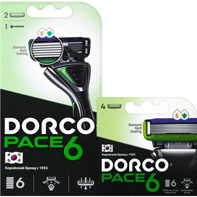 Станок для бритья DORCO PACE-6 (+ 6 кассет), система с 6 лезвиями, SXA1002pr ВЫГОДА 15%