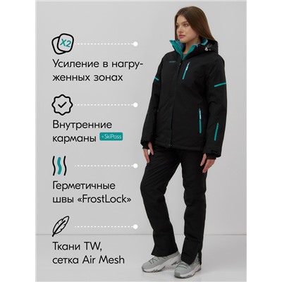 Горнолыжный костюм женский зимний черного цвета 001_1Ch