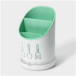 Подставка для столовых приборов Доляна, пластик, 3 отделения, 11.5×11.5×18.6 см, зелёная, белая