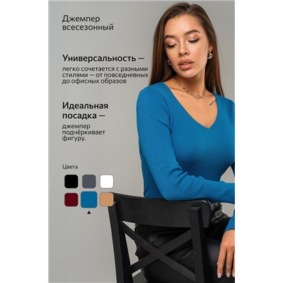 Женский джемпер в рубчик с V-вырезом Happyfox