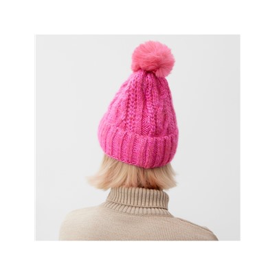 Шапка с помпоном женская MINAKU, розовая, размер 56-58
